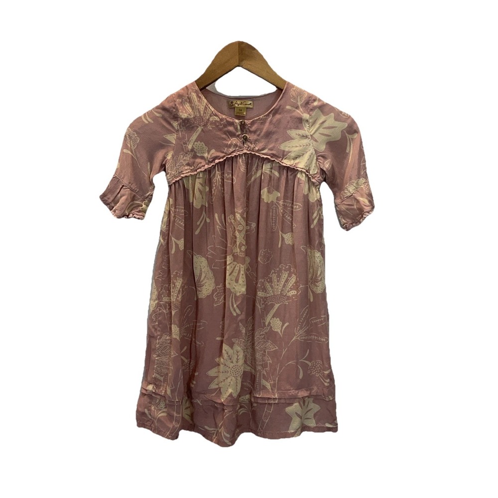 April Cornell Rayon Floral Dress Sz 3/4 Girl's Pink 3/4 bell sleeve lined cute‎